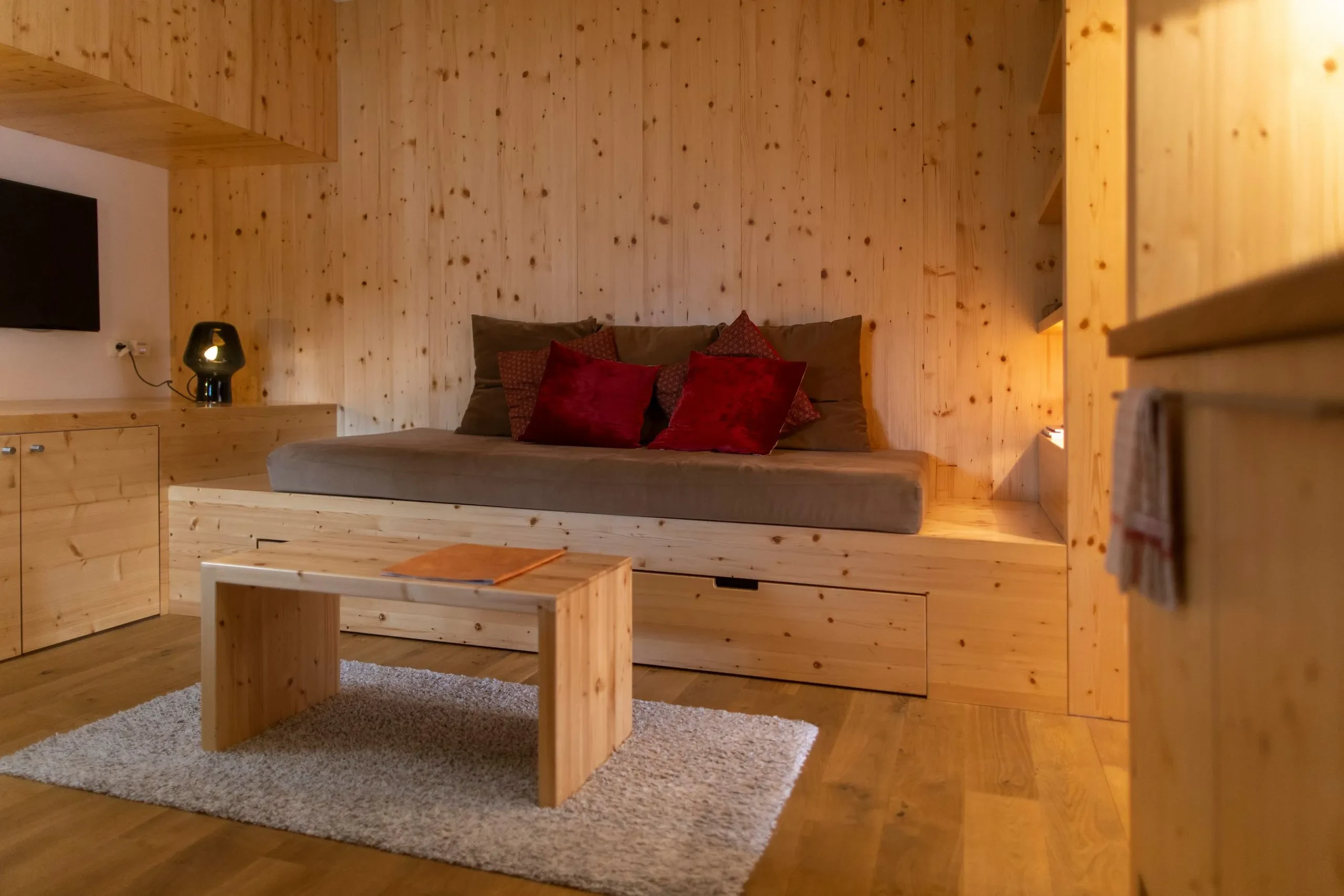 Cozy wooden living room with modern decor