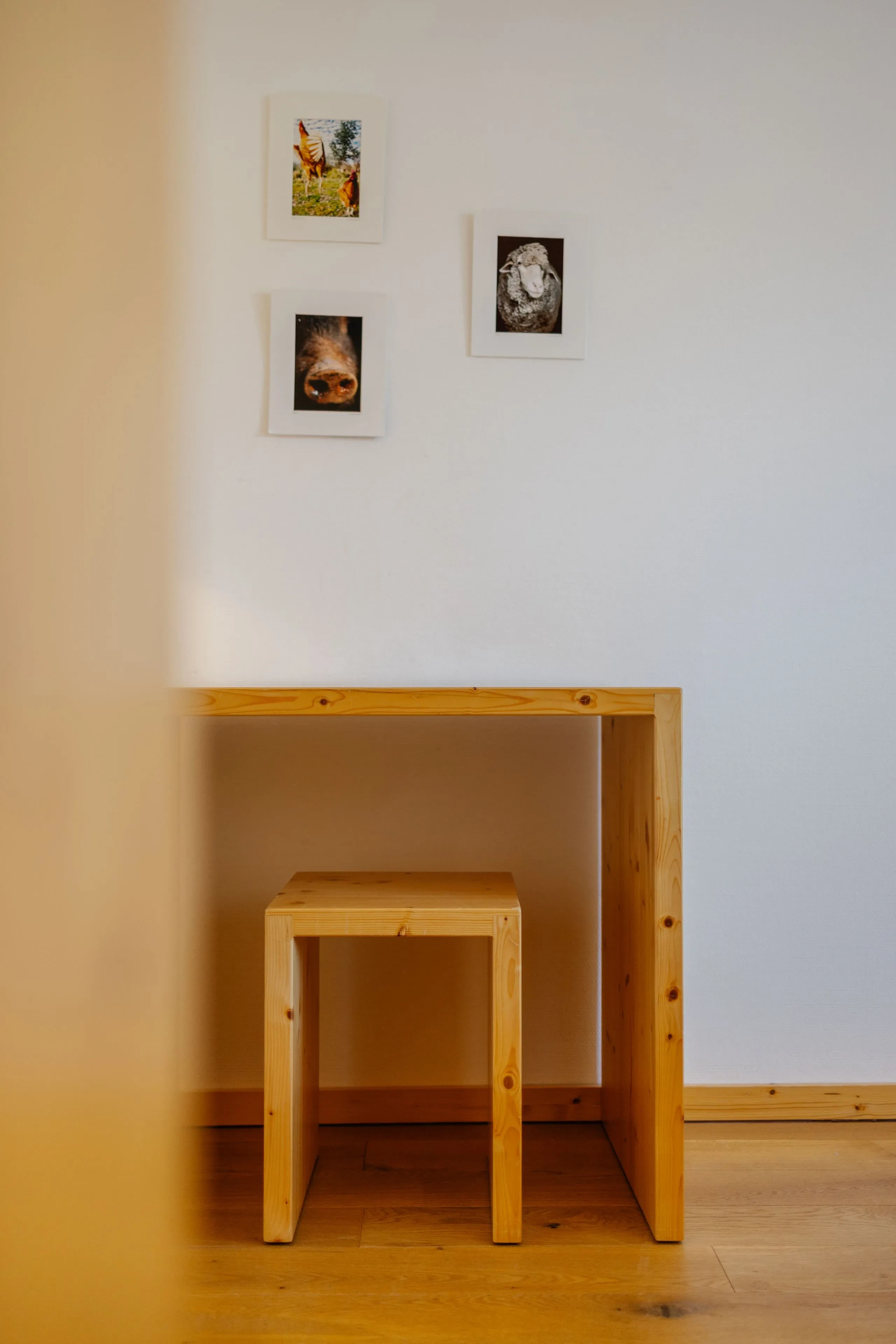 Minimalist wooden desk and chair setup
