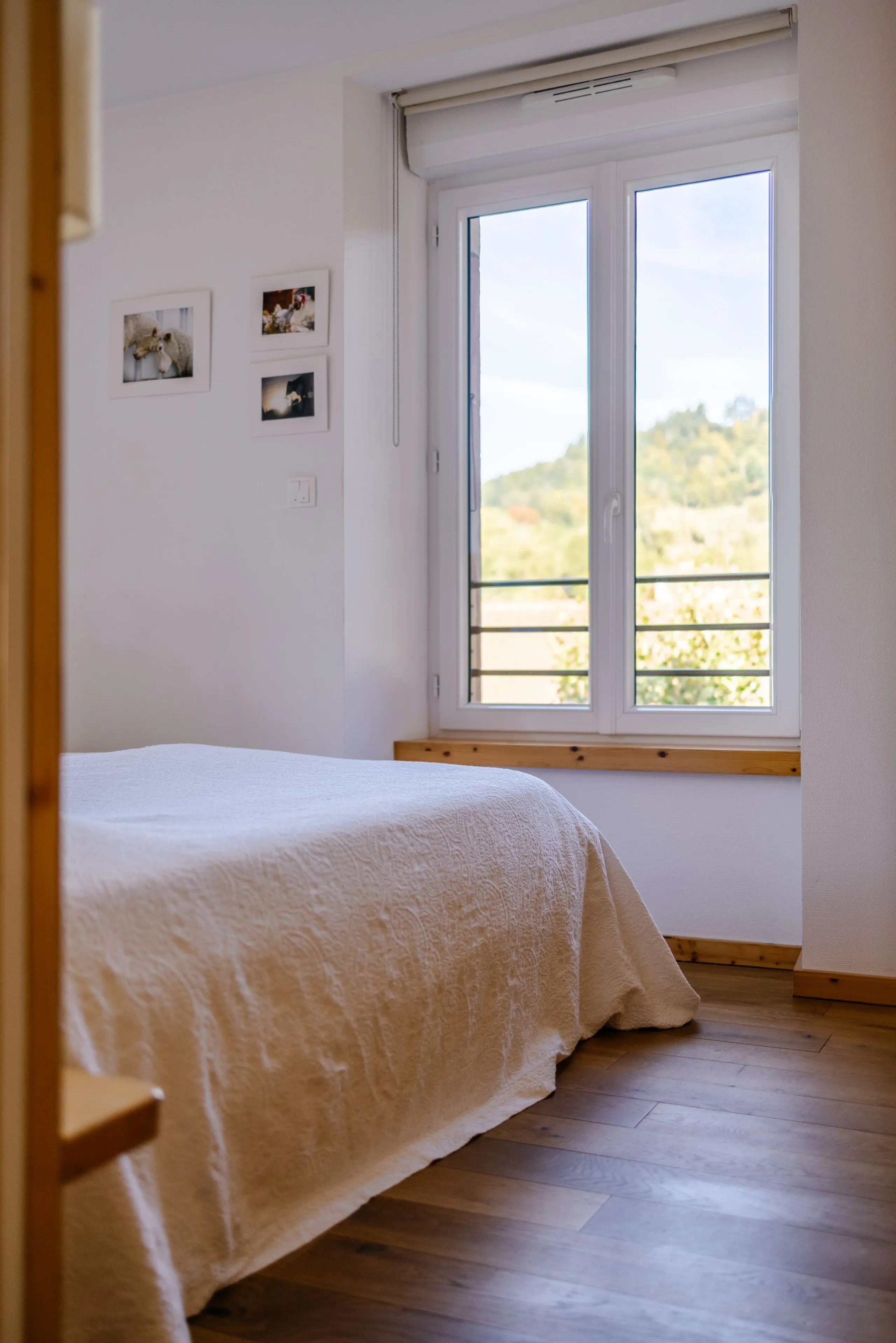 Bright bedroom with window and bed